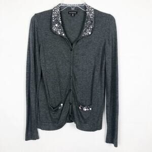 GEORGE Sequin Button Down Gray Cardigan Size Small